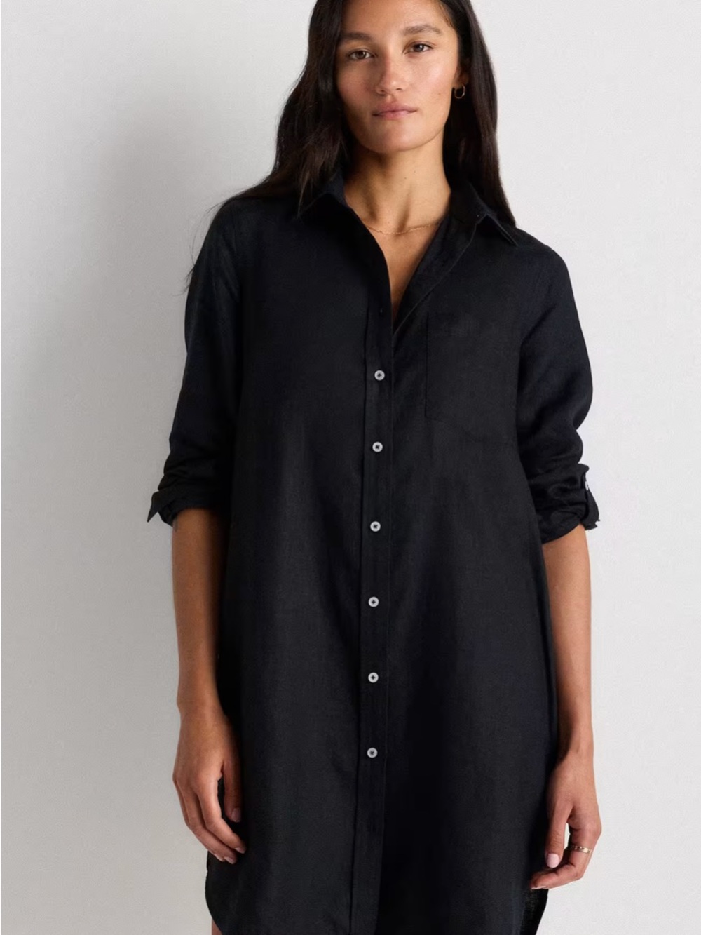 Quince 100% European Linen Black Button-Down Shirt Dress - Picture 4 of 4